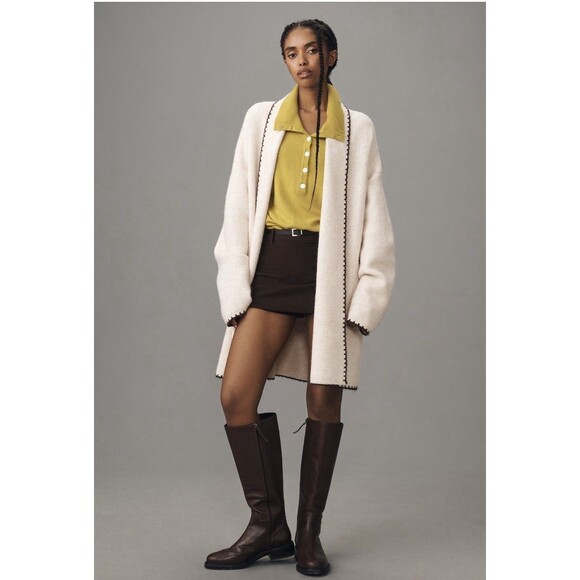 Anthropologie Flat White Cardigan Sweater Ivory Mariel Whipstitch One Size NWT